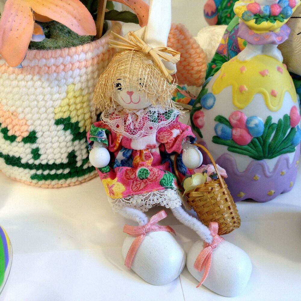 Vintage Easter Decorations Lot 7 Items Rabbit Eggs Flowers LOOK - Picture 3 of 11